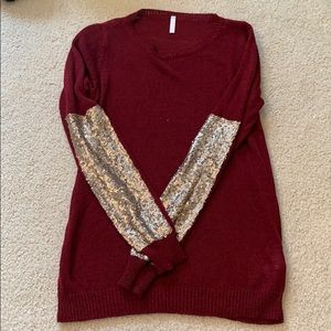 Maroon Sequin arm sweater